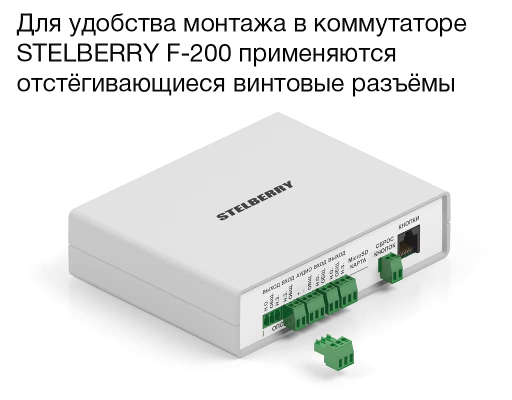 Отстёгивающиеся винтовые разъёмы в коммутаторе STELBERRY F-200 обеспечивают надёжное соединение