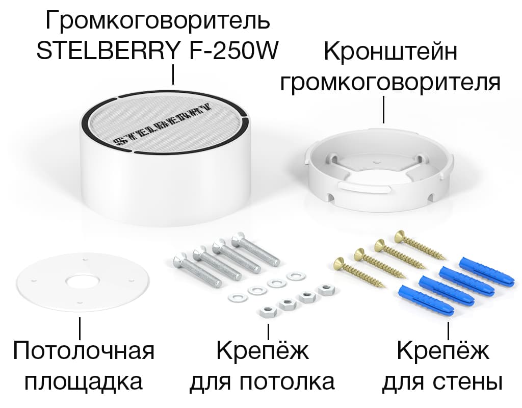 Комплект потолочно-настенного громкоговорителя мощностью 7 Ватт STELBERRY F-250W