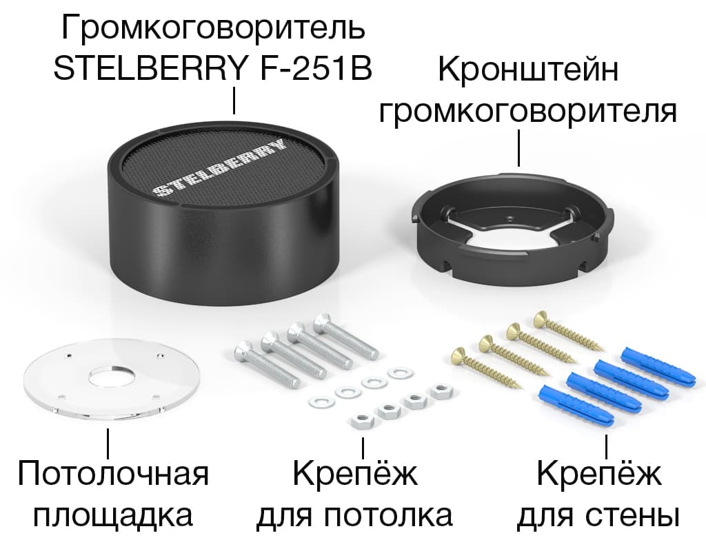 Комплект потолочно-настенного громкоговорителя мощностью 12 Ватт STELBERRY F-251B