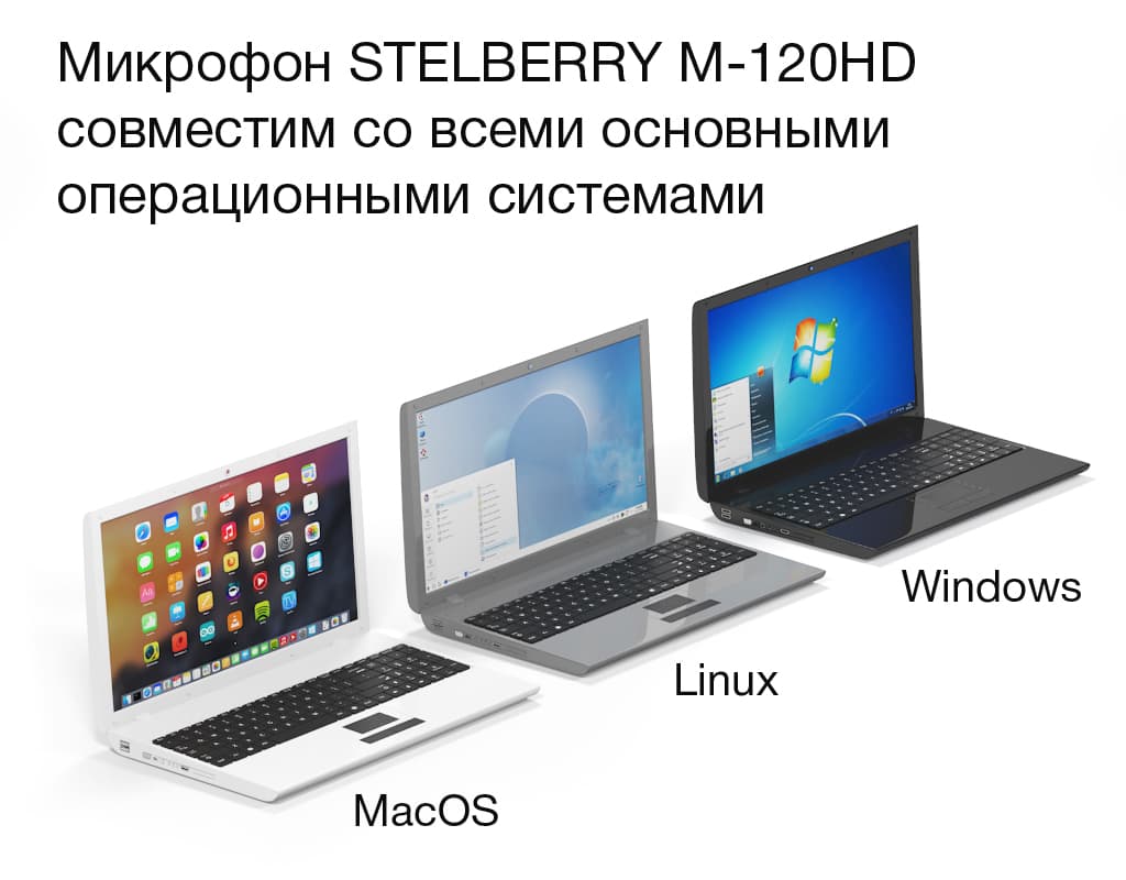 Микрофон STELBERRY M-120HD совместим с операционными системами Linux, Windows, MacOS