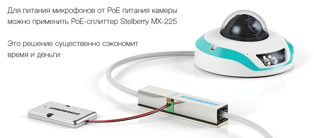 Пример подключения питания к STELBERRY M-65 от проходного PoE-сплиттера STELBERRY MX-225