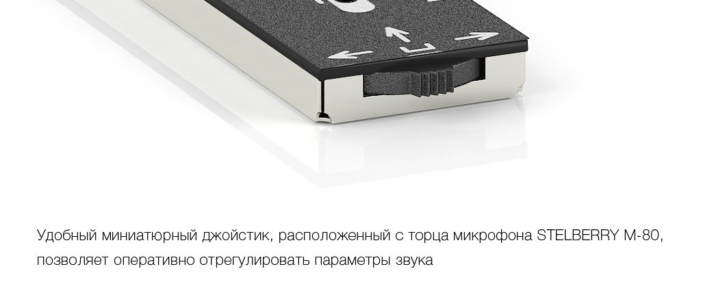 Миниатюрный джойстик всенаправленного микрофона STELBERRY M-80, при помощи которого можно осуществлять регулировку всех параметров.